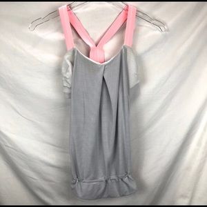 Lululemon Pink and Gray Striped Tank